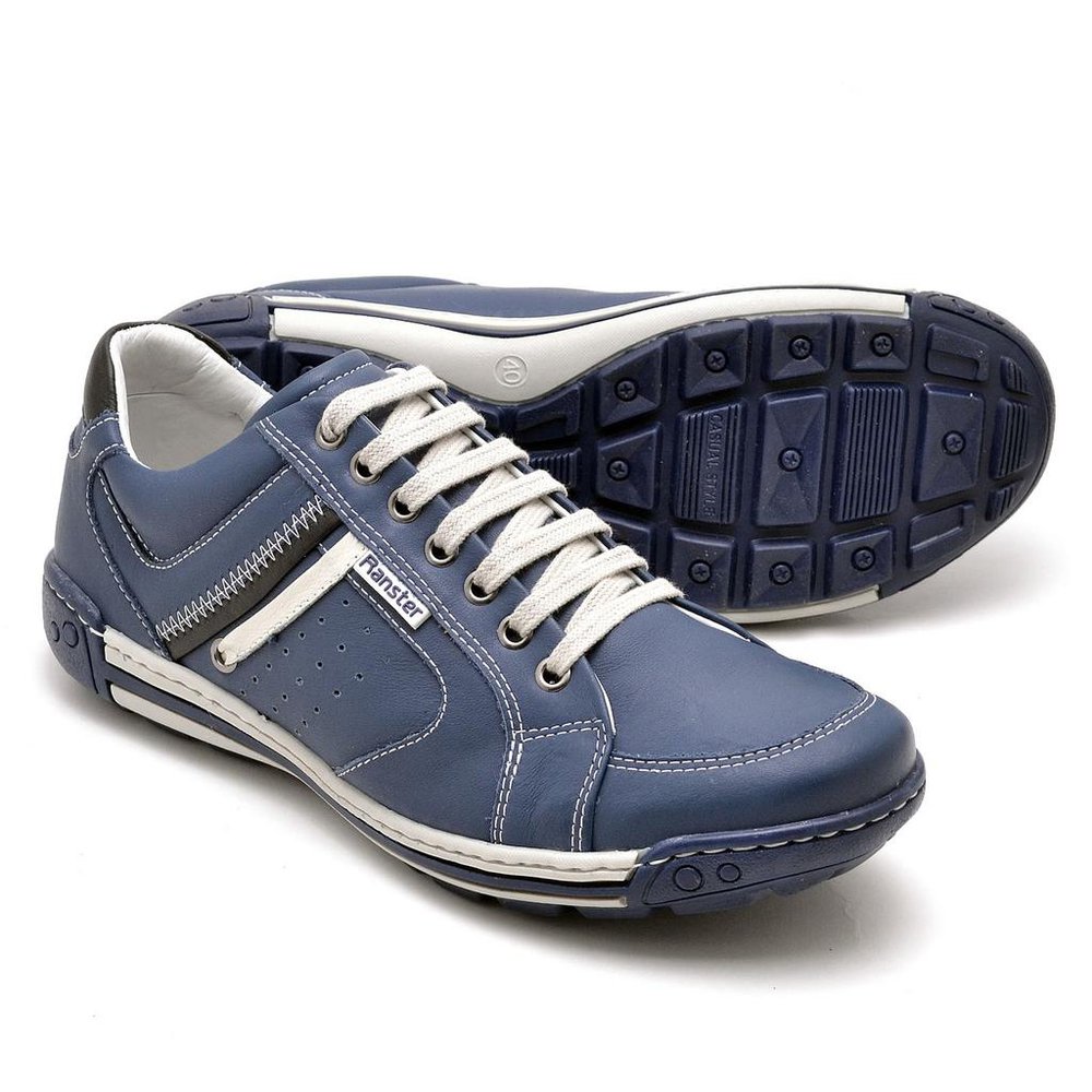 Sapatênis Casual Conforto Couro Azul - RT3007FLOAZU