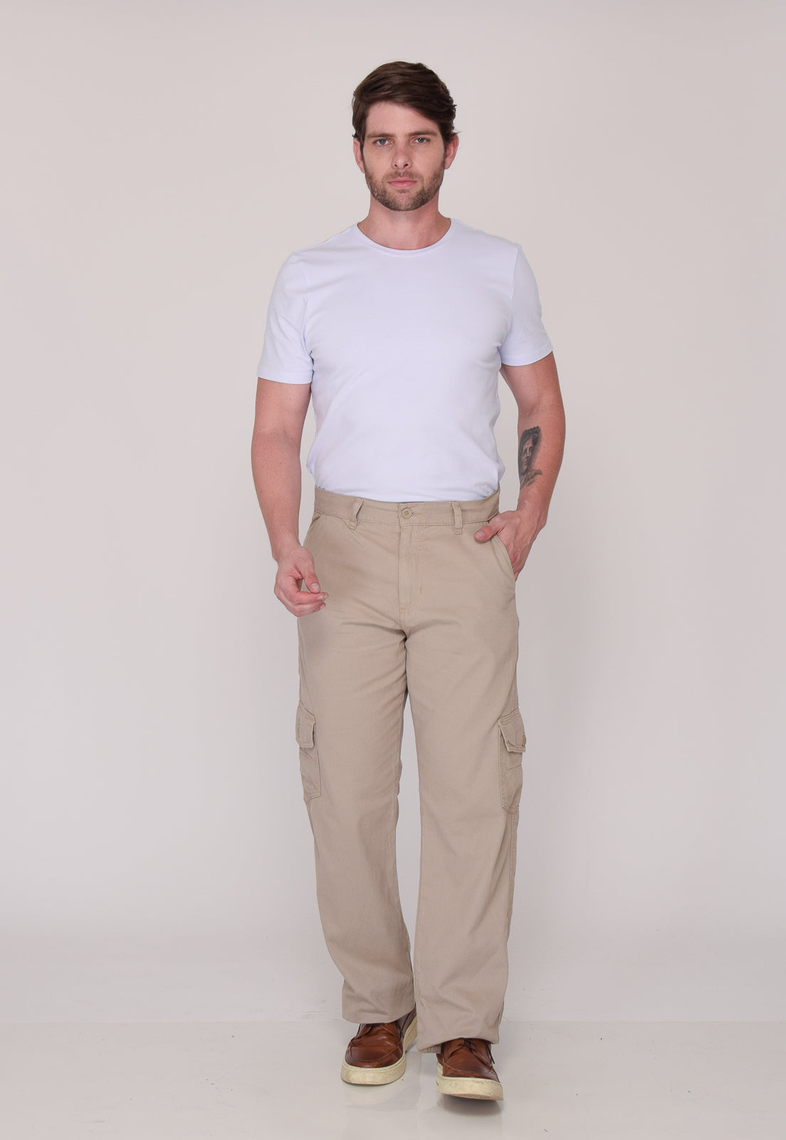 Calça Cargo Macaw Sarja 7888 Bege Escuro