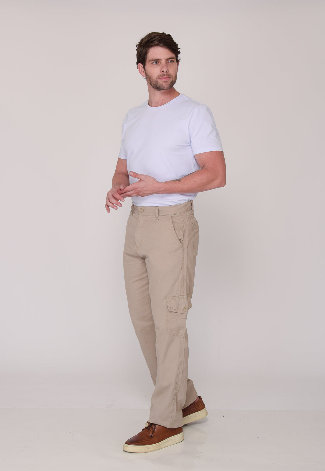 Calça Cargo Macaw Sarja 7888 Bege Escuro